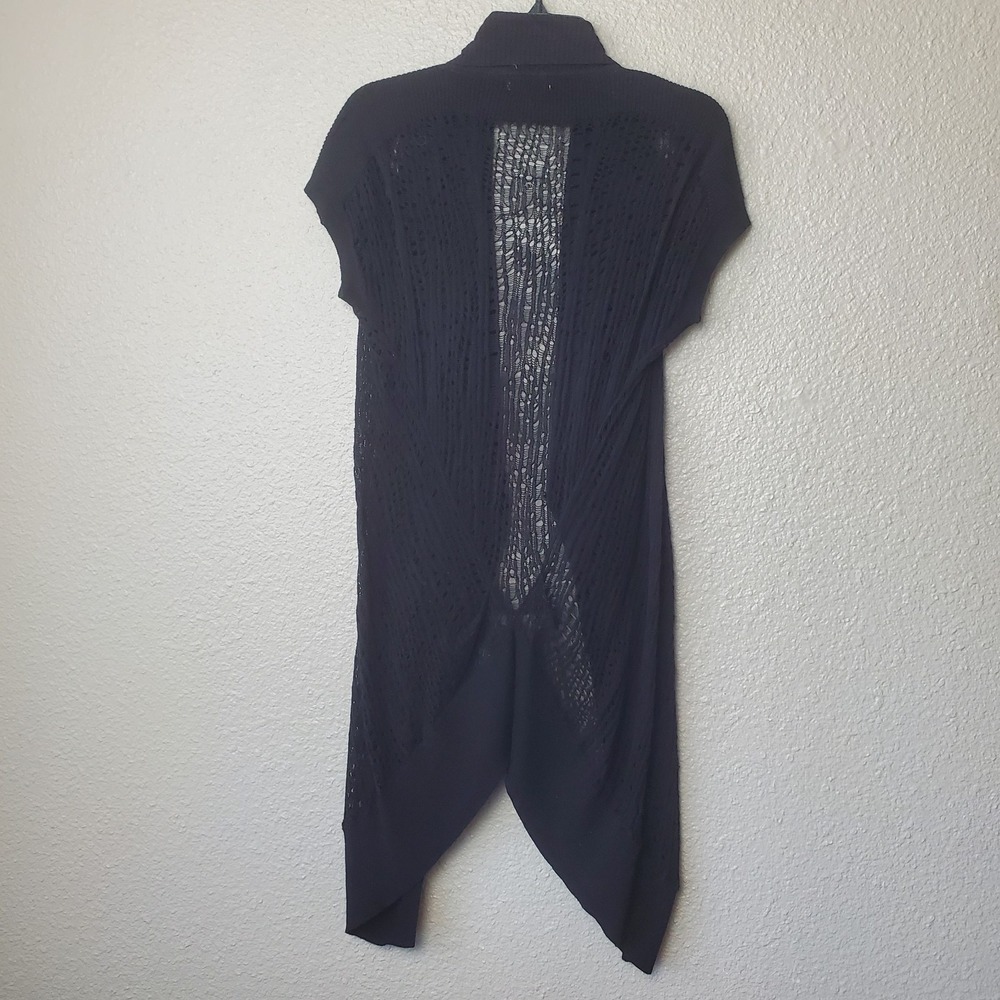 DKNY JEANS women's black cardigan size M in translucent knit with short open sle - Picture 2 of 8